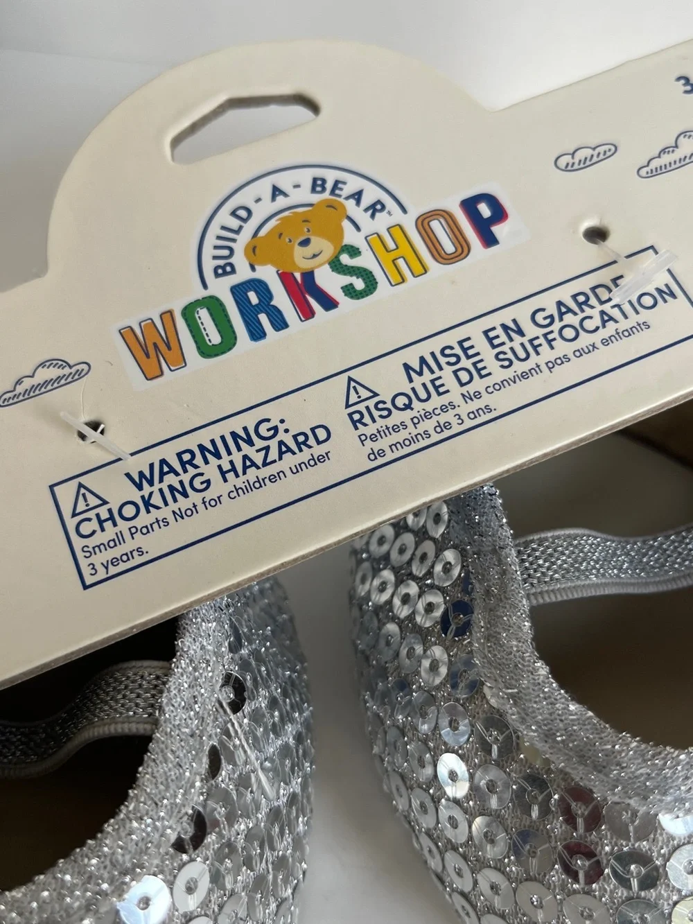 Set of Build-A-Bear Workshop blue Silver Sequin top, headband shoes accessories